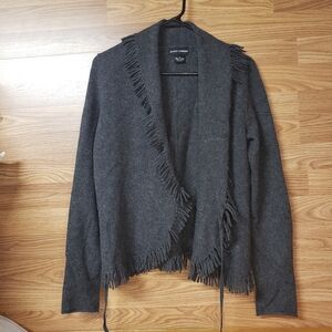 Sutton Cashmere Charcoal Fringe Cardigan